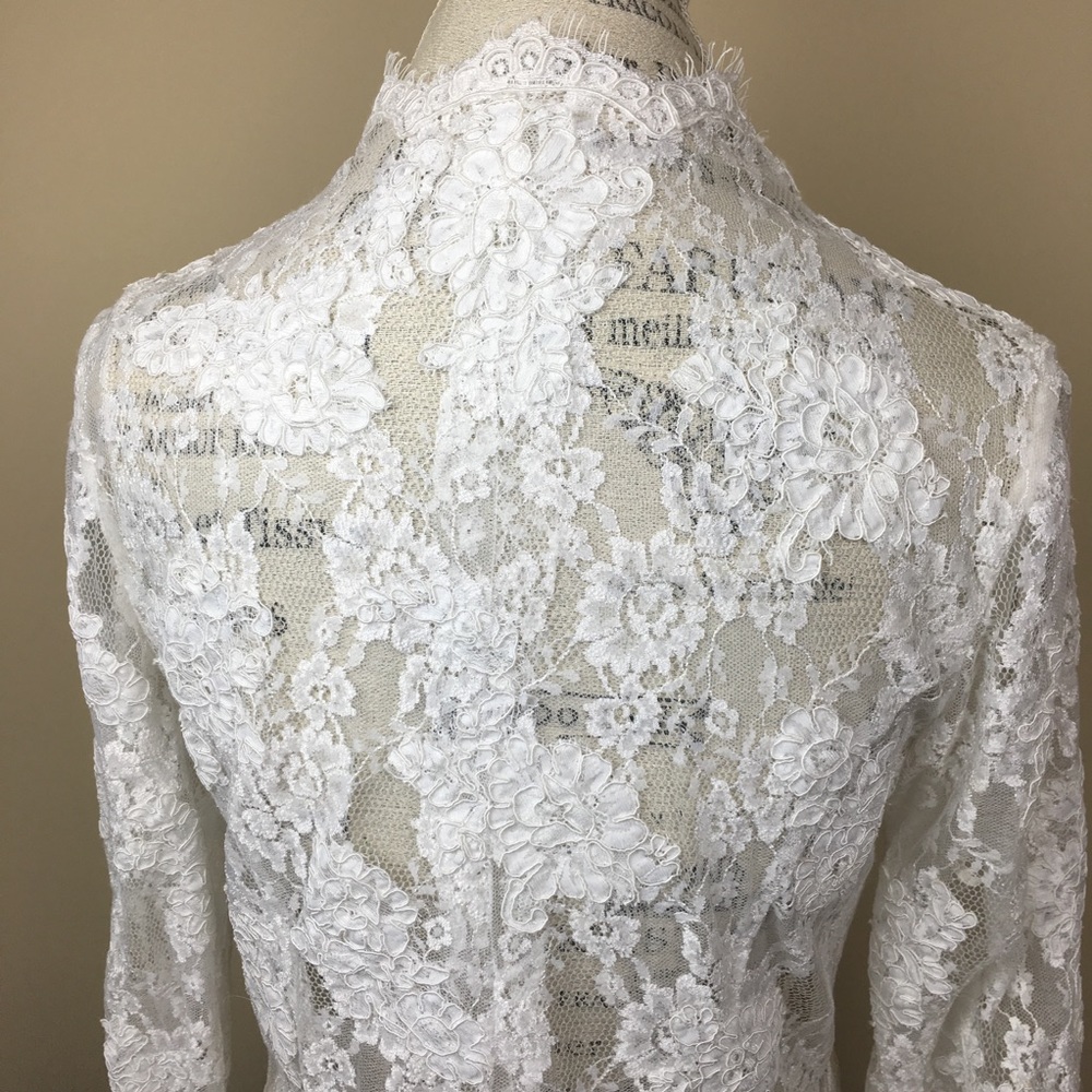 White Lace Wedding Jacket Cover 10 with Pearls - Picture 7 of 8